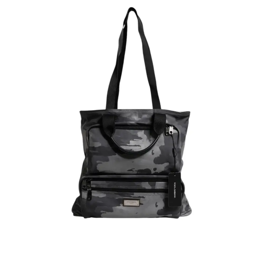 Dolce & Gabbana Graue Tarnfarben-Baumwolltasche mit mehreren Fächern Tote Bag