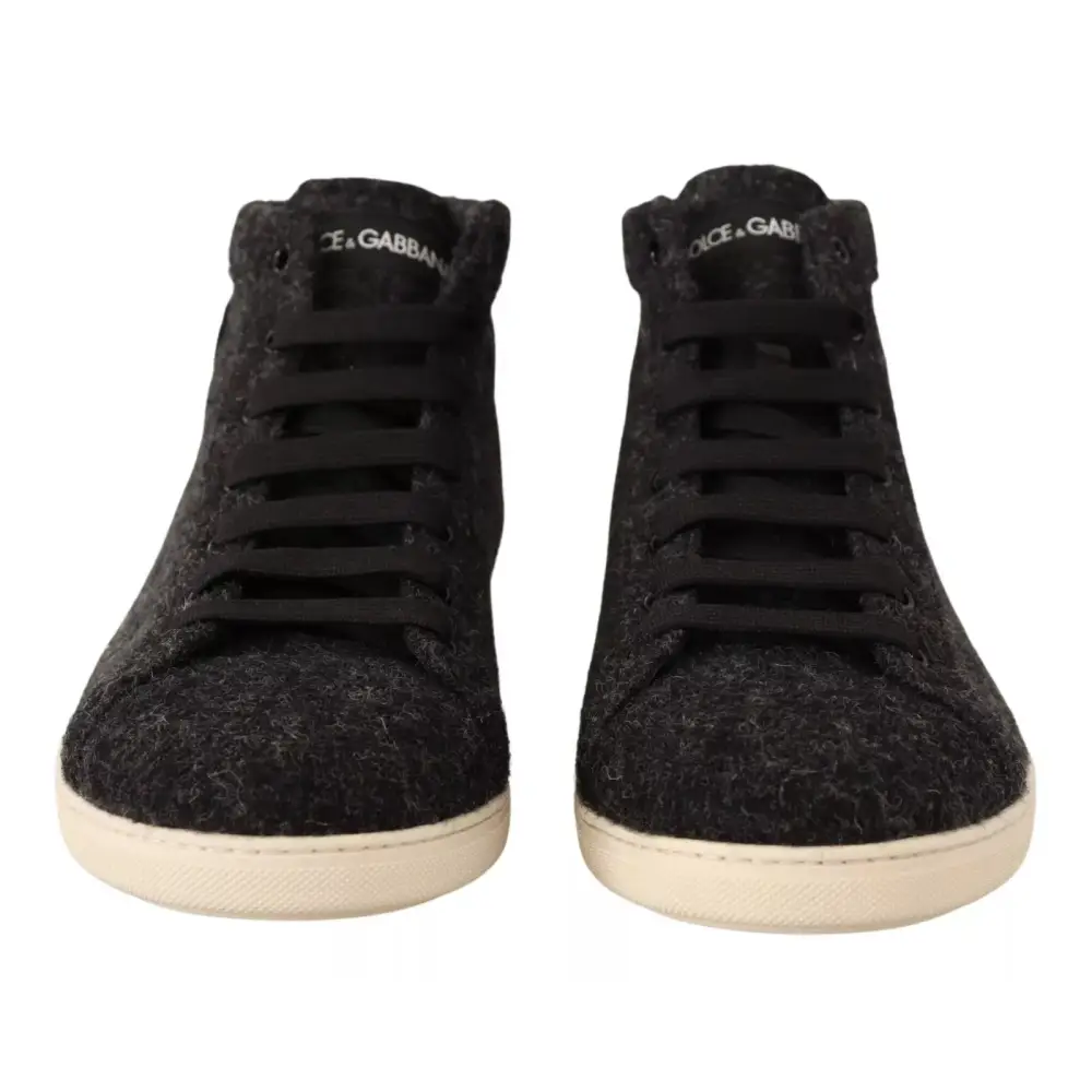 Dolce & Gabbana Graue Wolle Baumwolle Casual High Top Sneakers - EU44/US11