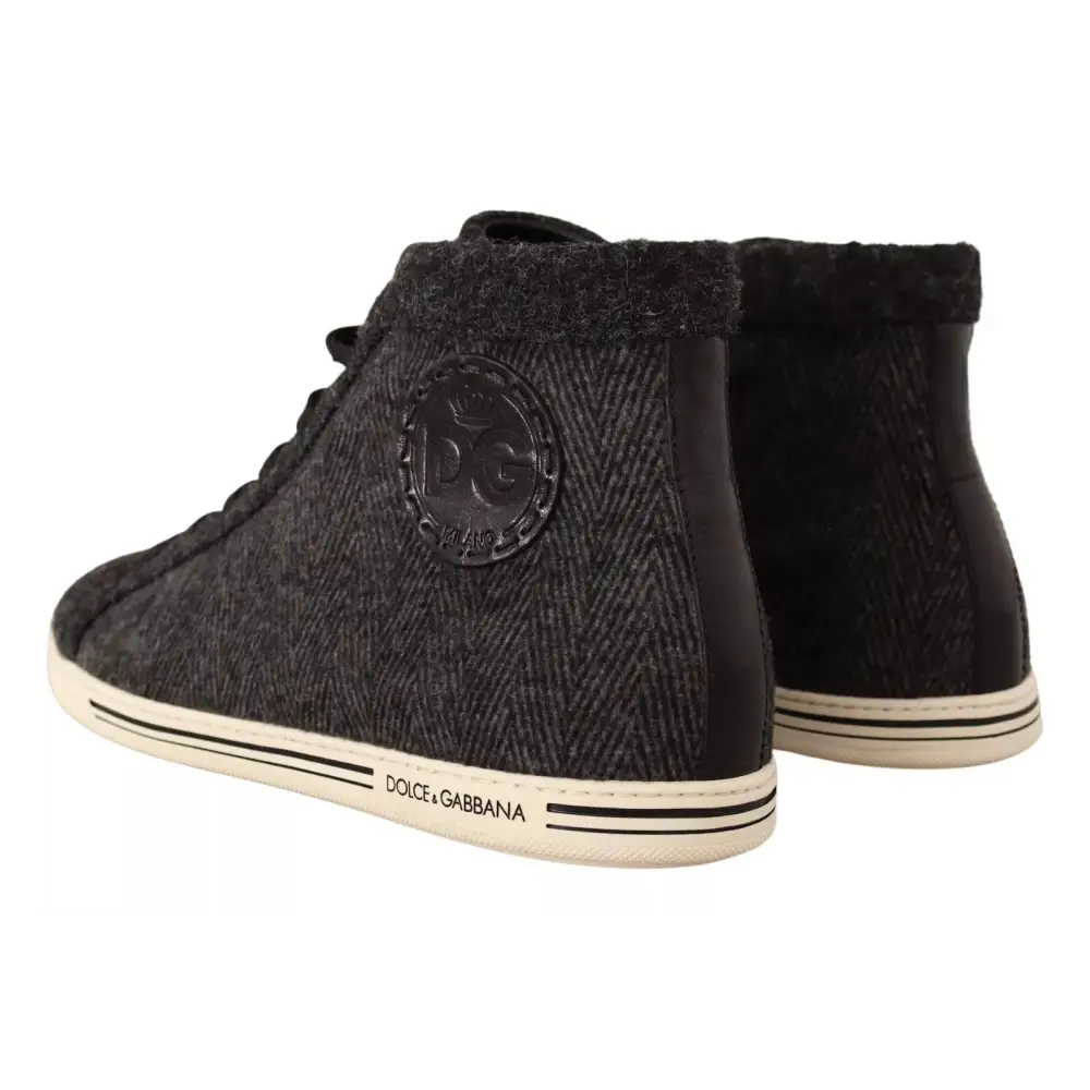 Dolce & Gabbana Graue Wolle Baumwolle Casual High Top Sneakers - EU44/US11