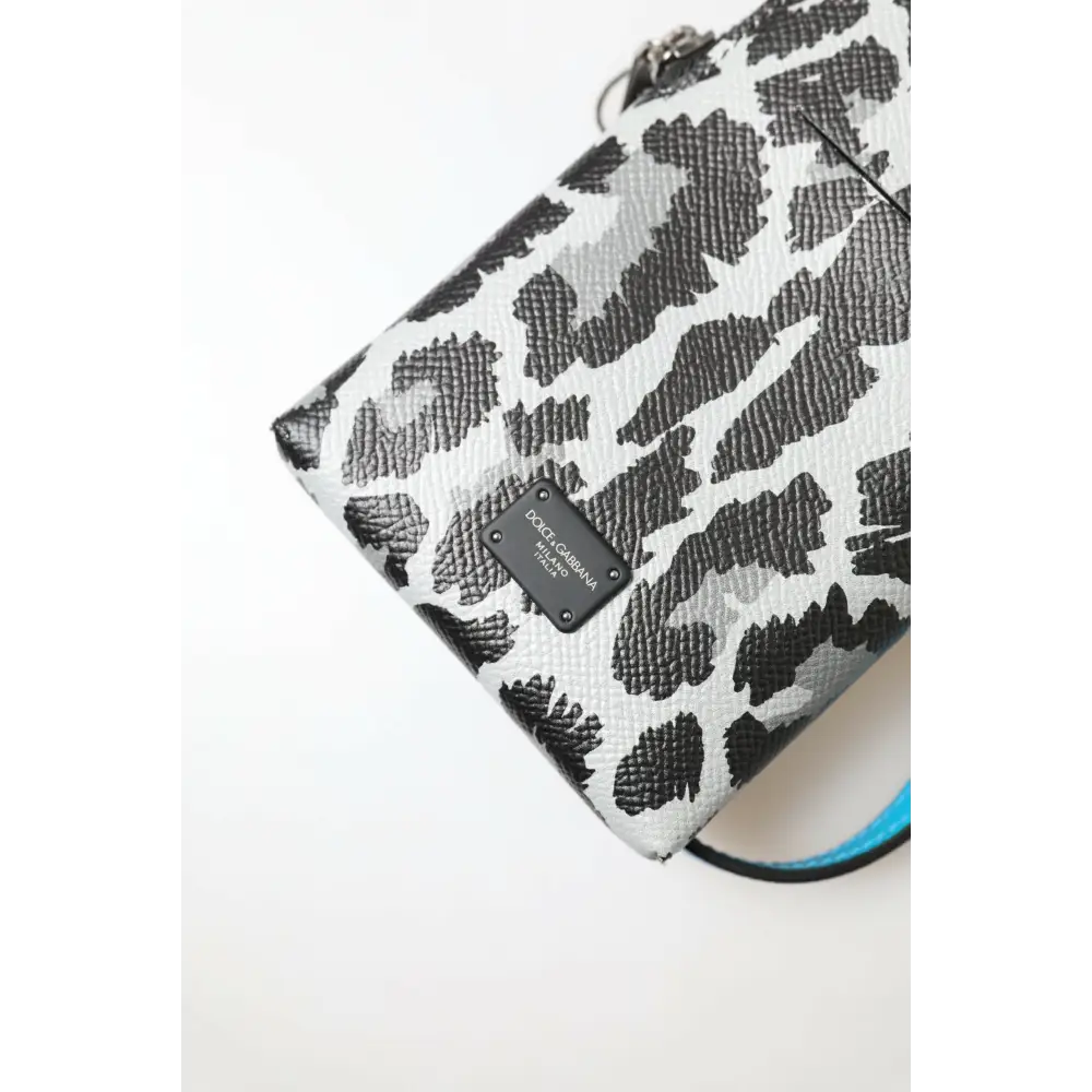 Dolce & Gabbana Grauer Leopard Leder Männer Geldbörse Crossbody Sling Telefon Tasche