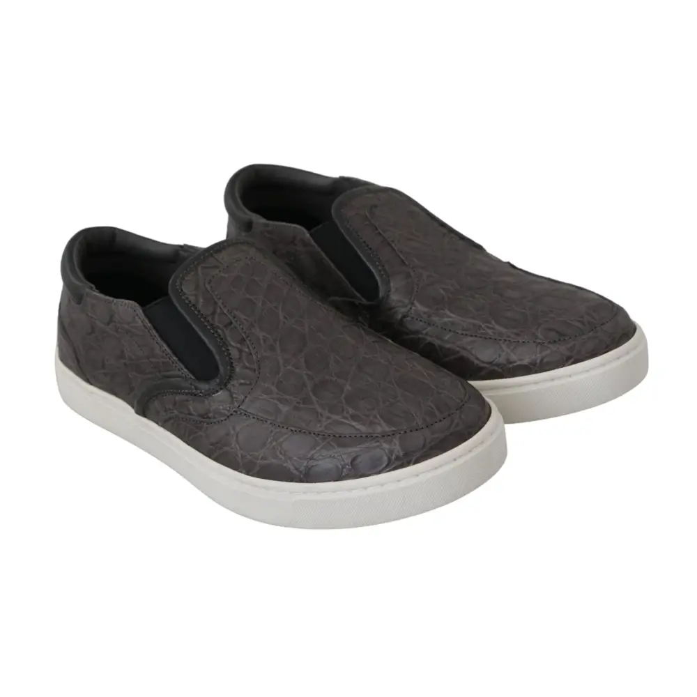 Dolce & Gabbana Graues Leder Flache Kaiman Herren Loafers Schuhe