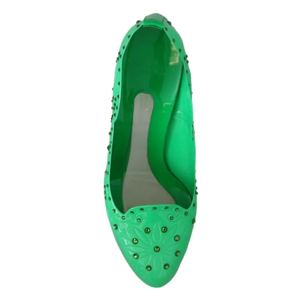 Dolce & Gabbana Grün Kristall Floral CINDERELLA Heels Schuhe - EU39/US8.5