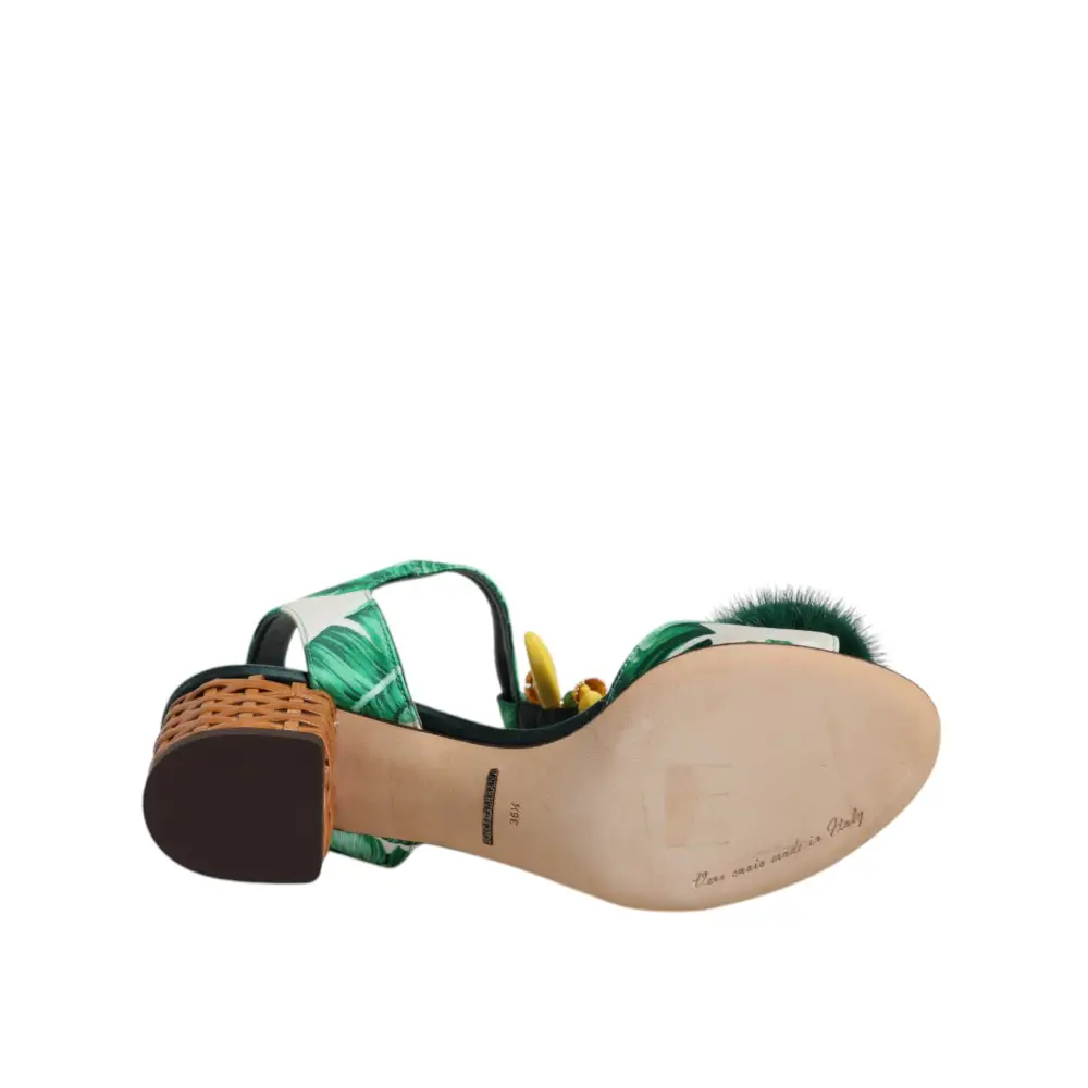 Dolce & Gabbana Grün Kristall Pelz verschönert Sandalen Schuhe - EU36.5/US6