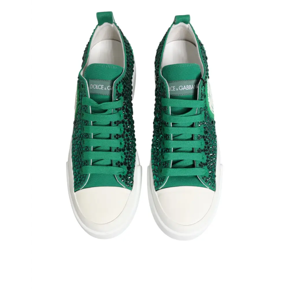 Dolce & Gabbana Grün Portofino Crystal DG Logo Sneakers Schuhe