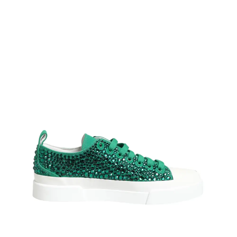 Dolce & Gabbana Grün Portofino Crystal DG Logo Sneakers Schuhe