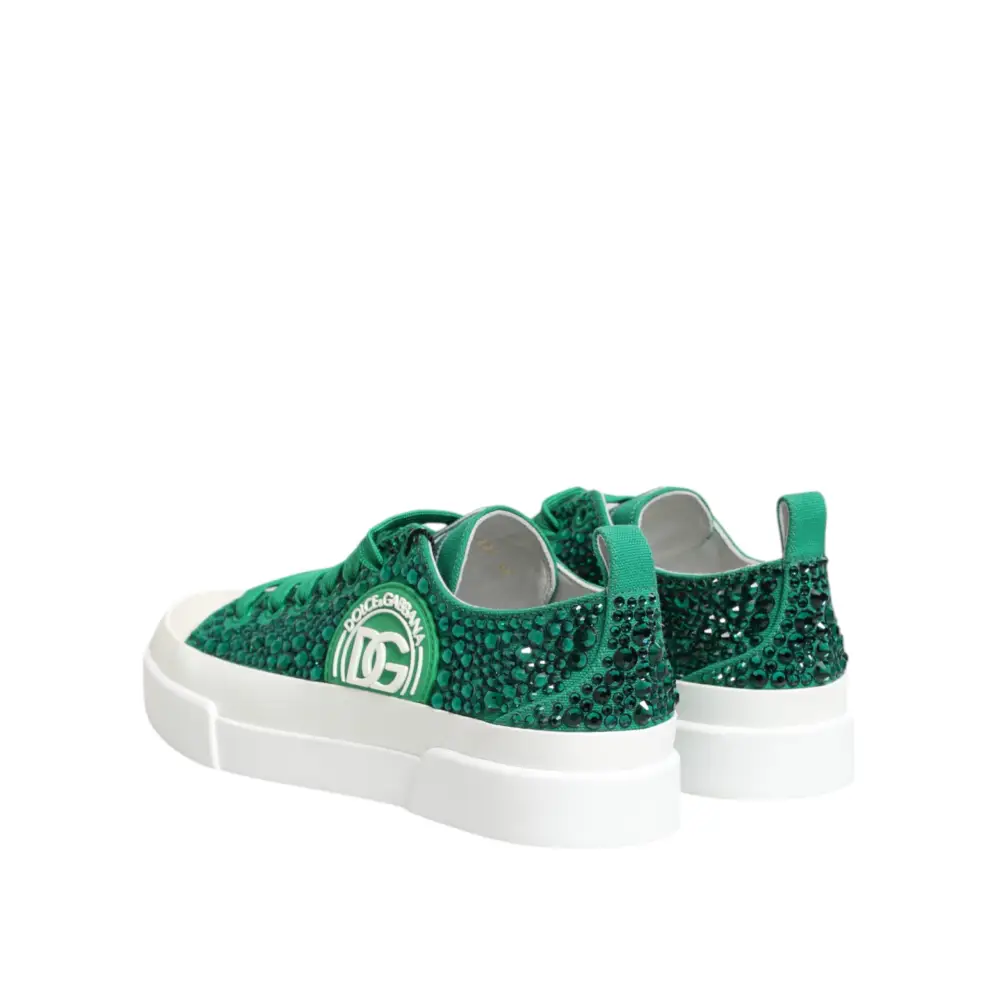 Dolce & Gabbana Grün Portofino Crystal DG Logo Sneakers Schuhe