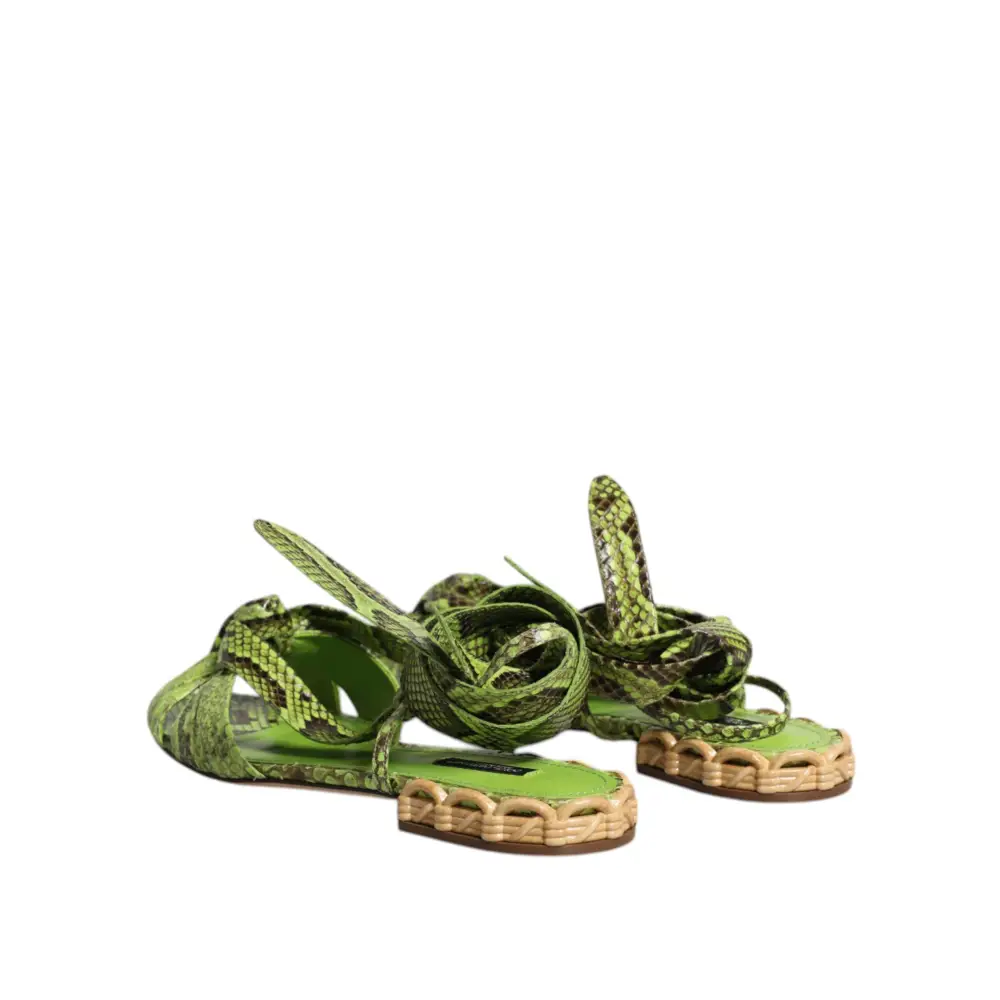 Dolce & Gabbana Grüne Animal Print Ankle Wrap Sandalen Schuhe - EU39.5/US9
