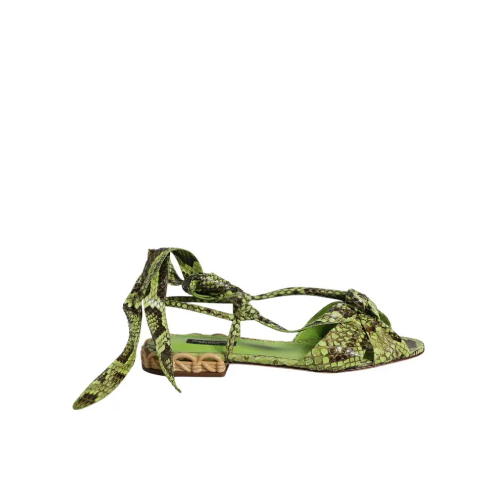 Dolce & Gabbana Grüne Animal Print Ankle Wrap Sandalen Schuhe