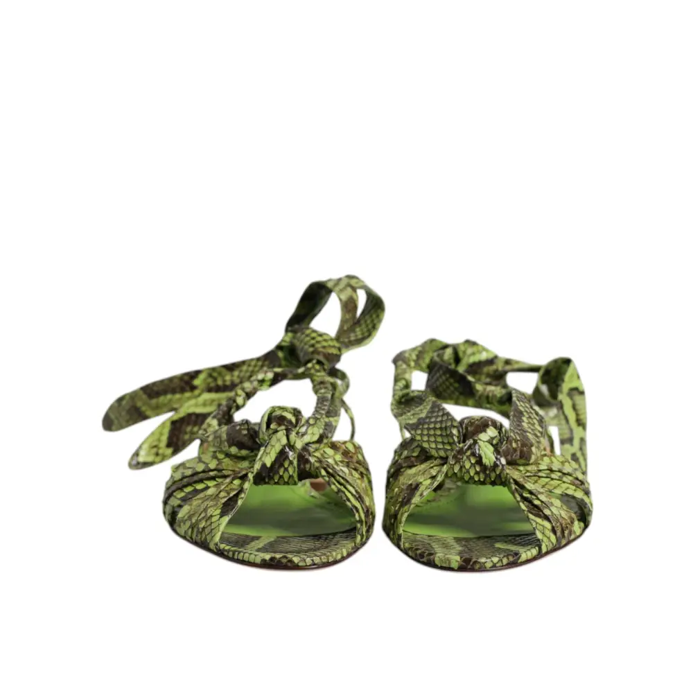 Dolce & Gabbana Grüne Animal Print Ankle Wrap Sandalen Schuhe
