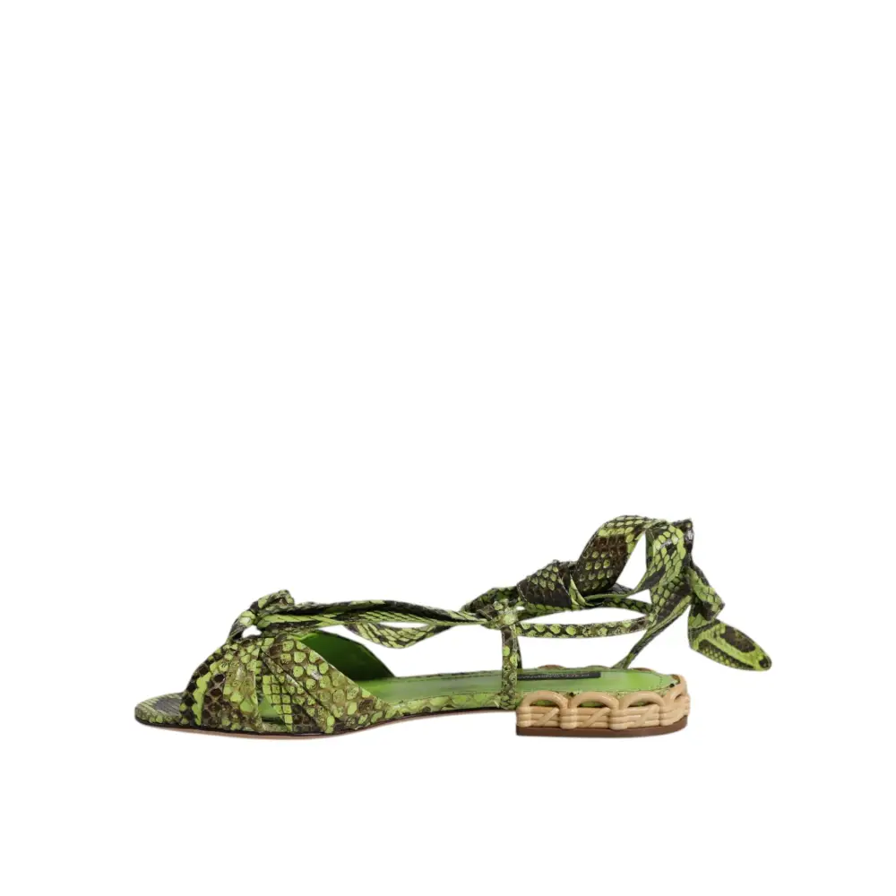 Dolce & Gabbana Grüne Animal Print Ankle Wrap Sandalen Schuhe