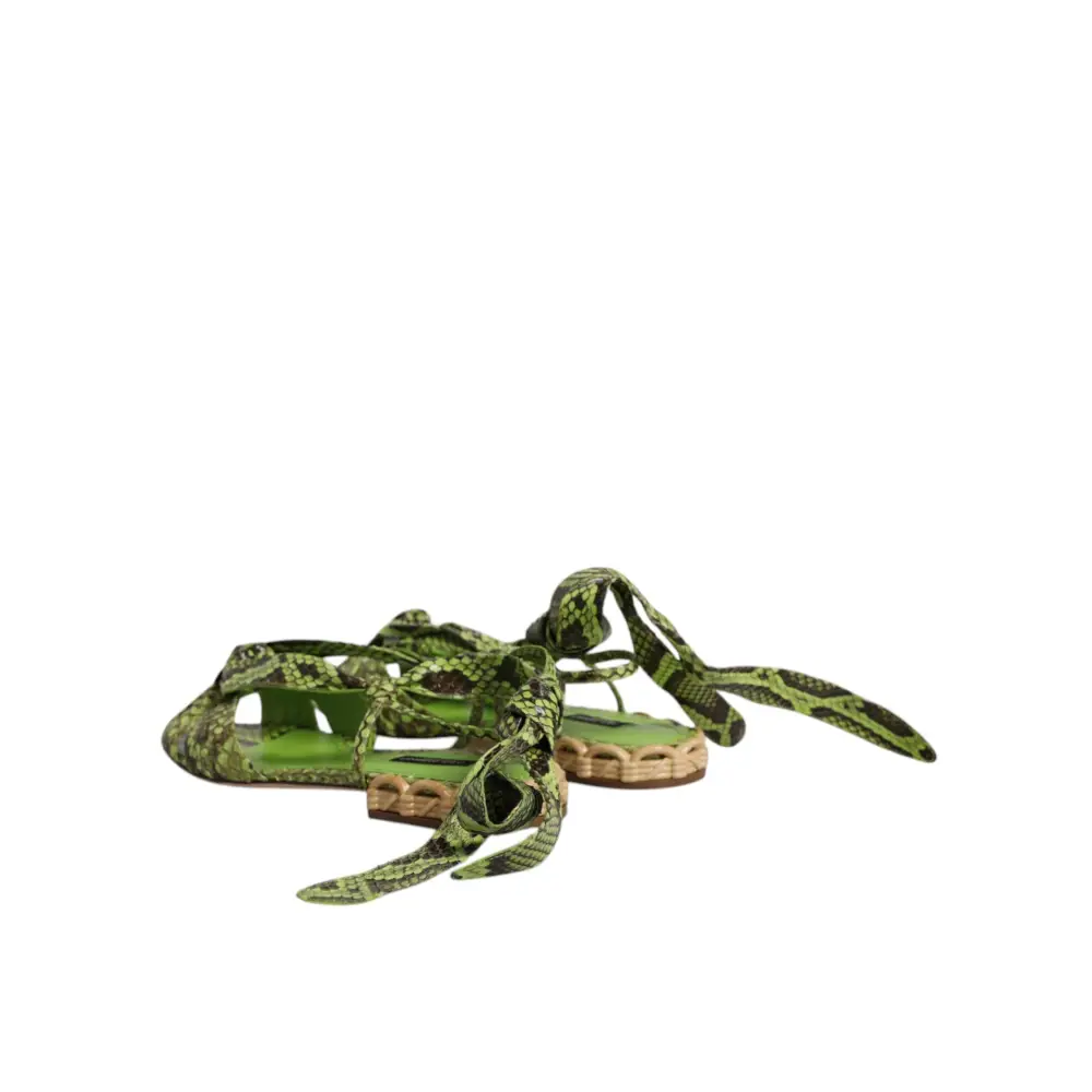 Dolce & Gabbana Grüne Animal Print Ankle Wrap Sandalen Schuhe