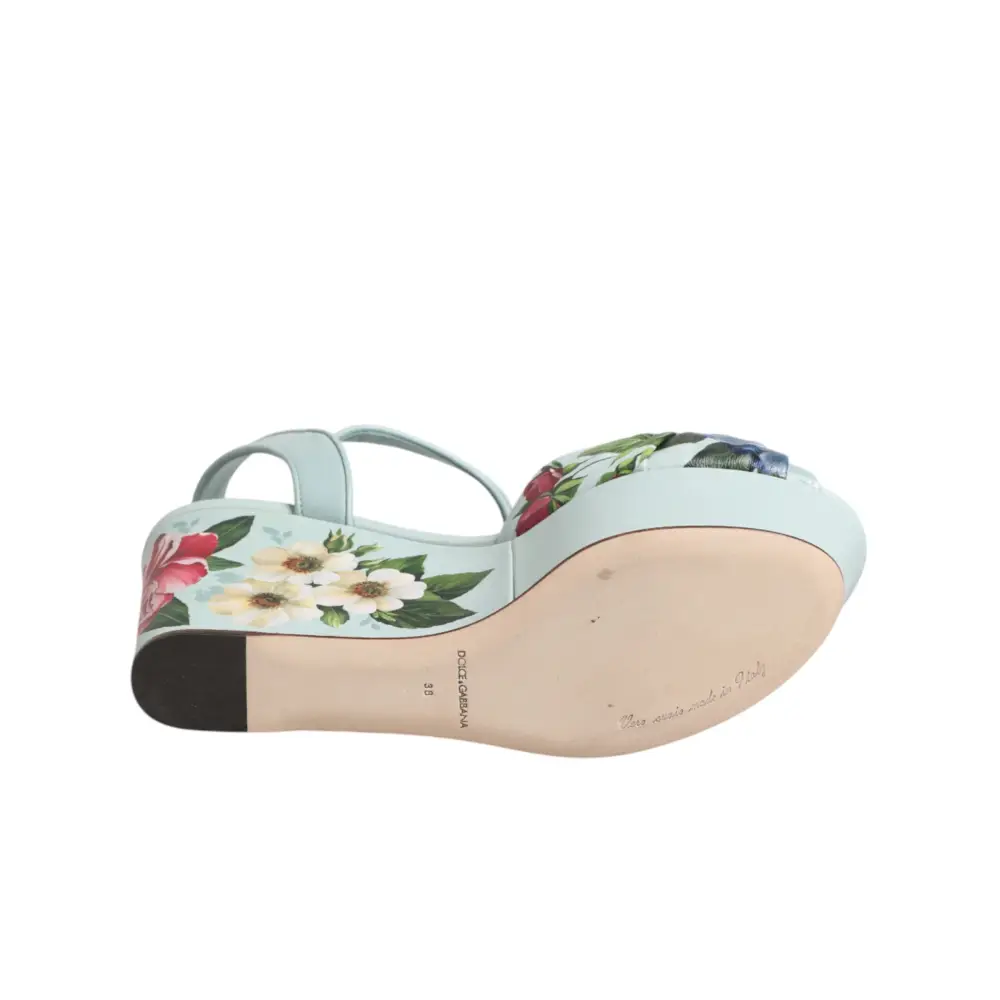 Dolce & Gabbana Grüne Blumen-Sandalen mit Knöchelriemen und Keilabsatz