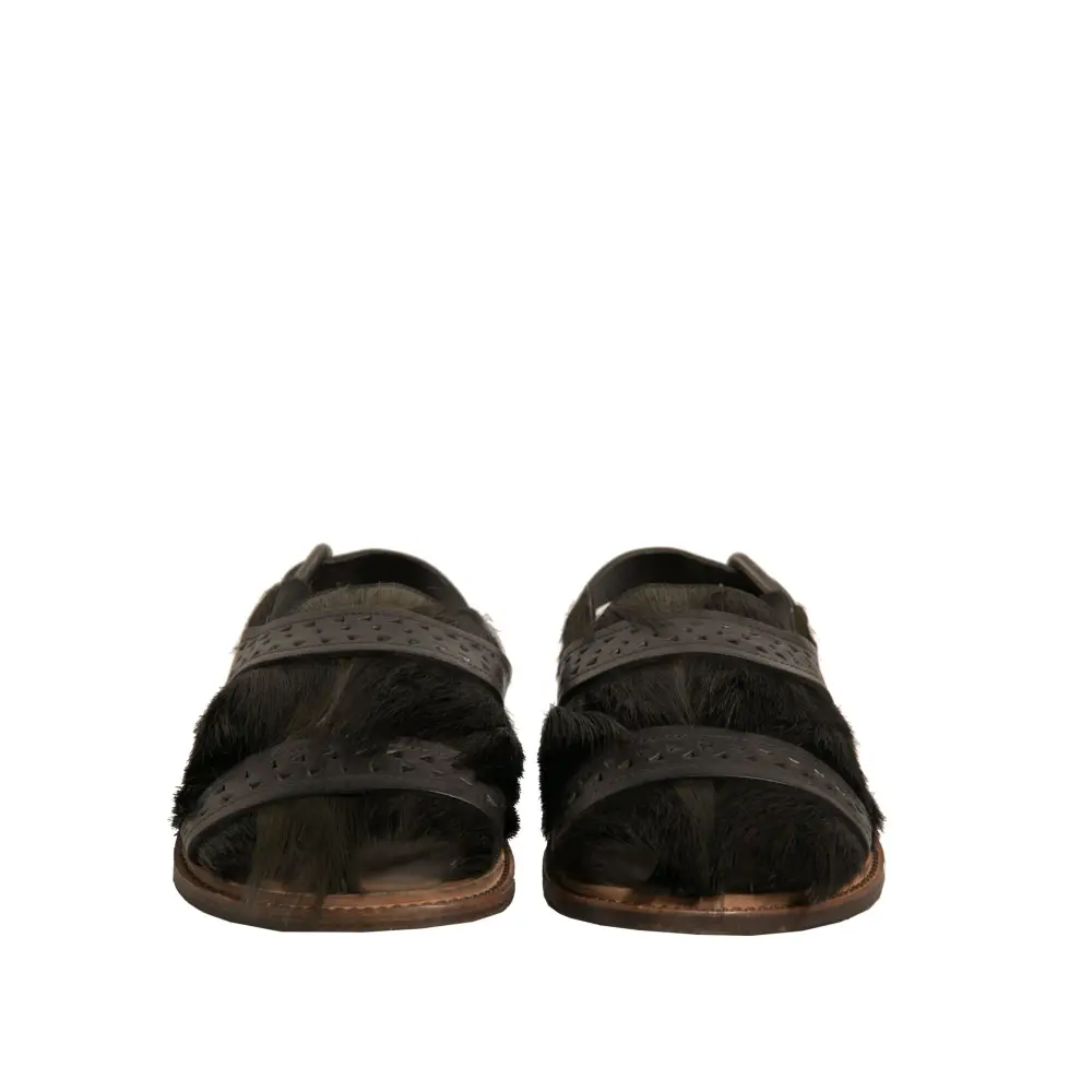 Dolce & Gabbana Grüne Gazelle Haar Leder Flats Sandalen Schuhe