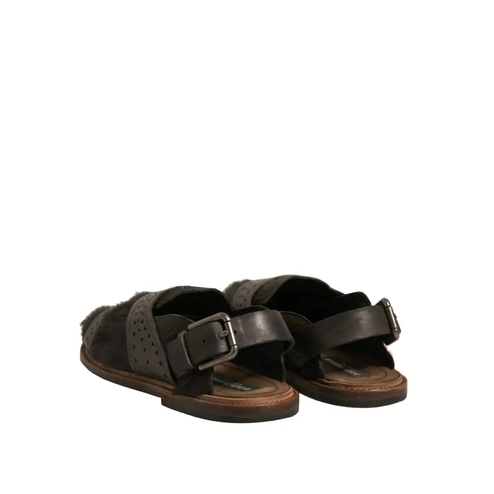 Dolce & Gabbana Grüne Gazelle Haar Leder Flats Sandalen Schuhe