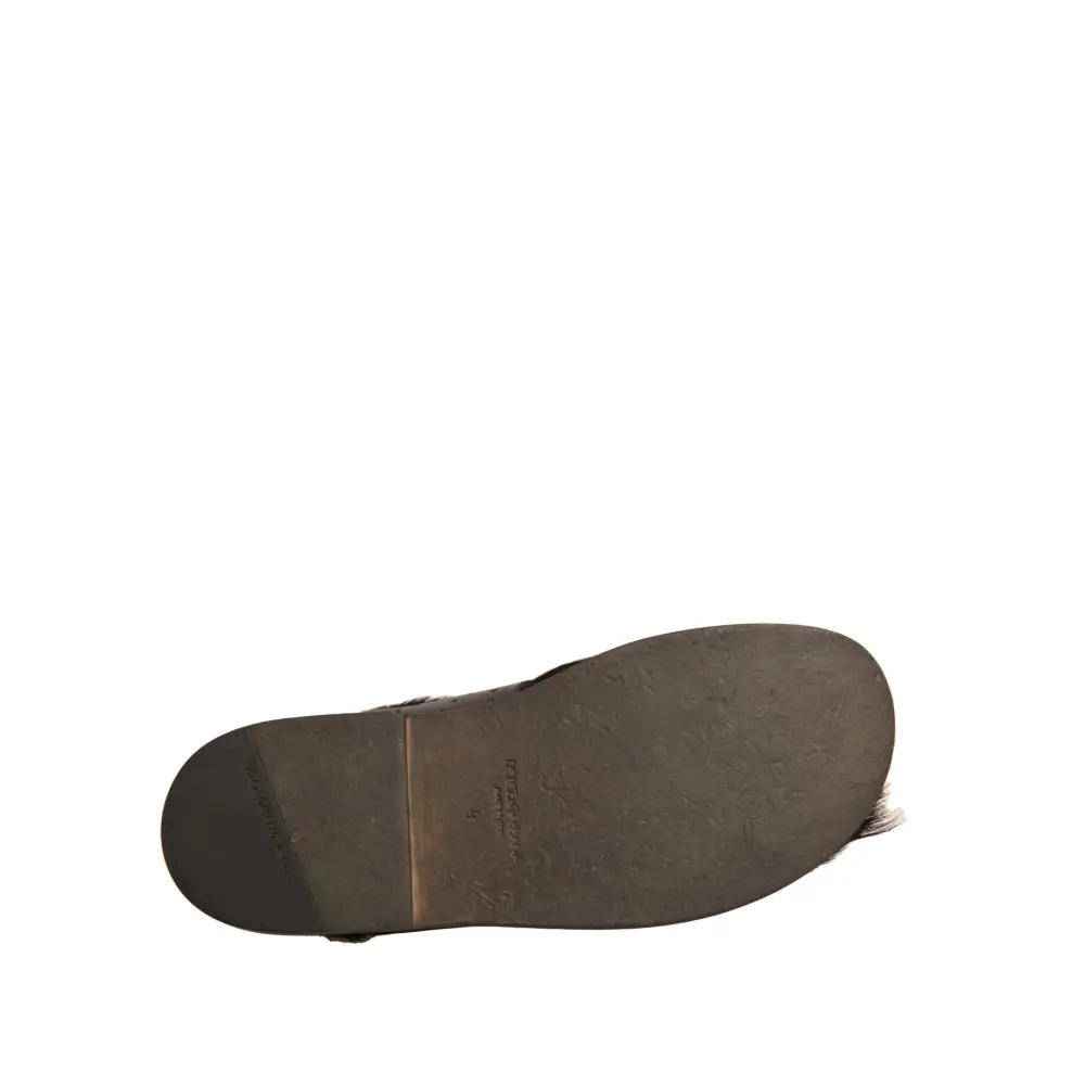 Dolce & Gabbana Grüne Gazelle Haar Leder Flats Sandalen Schuhe