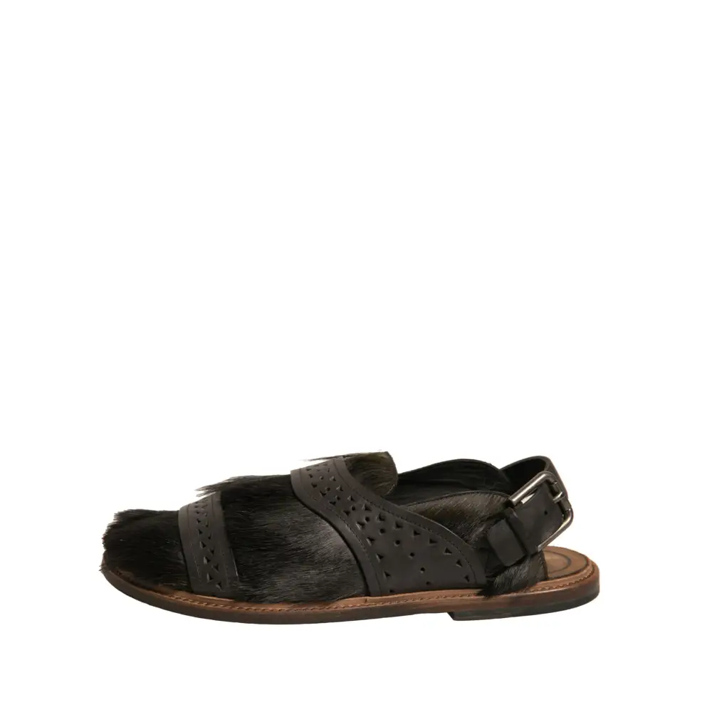 Dolce & Gabbana Grüne Gazelle Haar Leder Flats Sandalen Schuhe