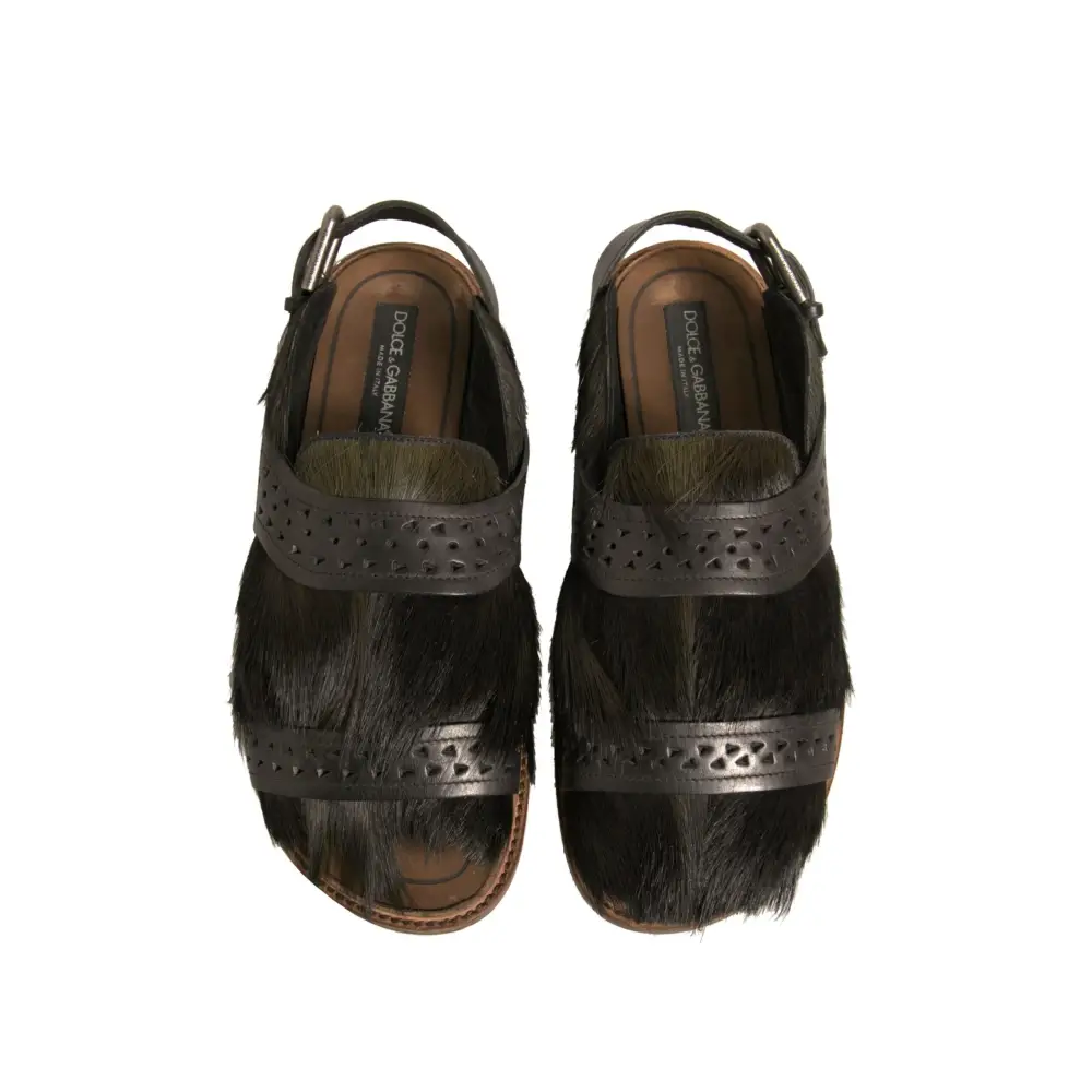 Dolce & Gabbana Grüne Gazelle Haar Leder Flats Sandalen Schuhe