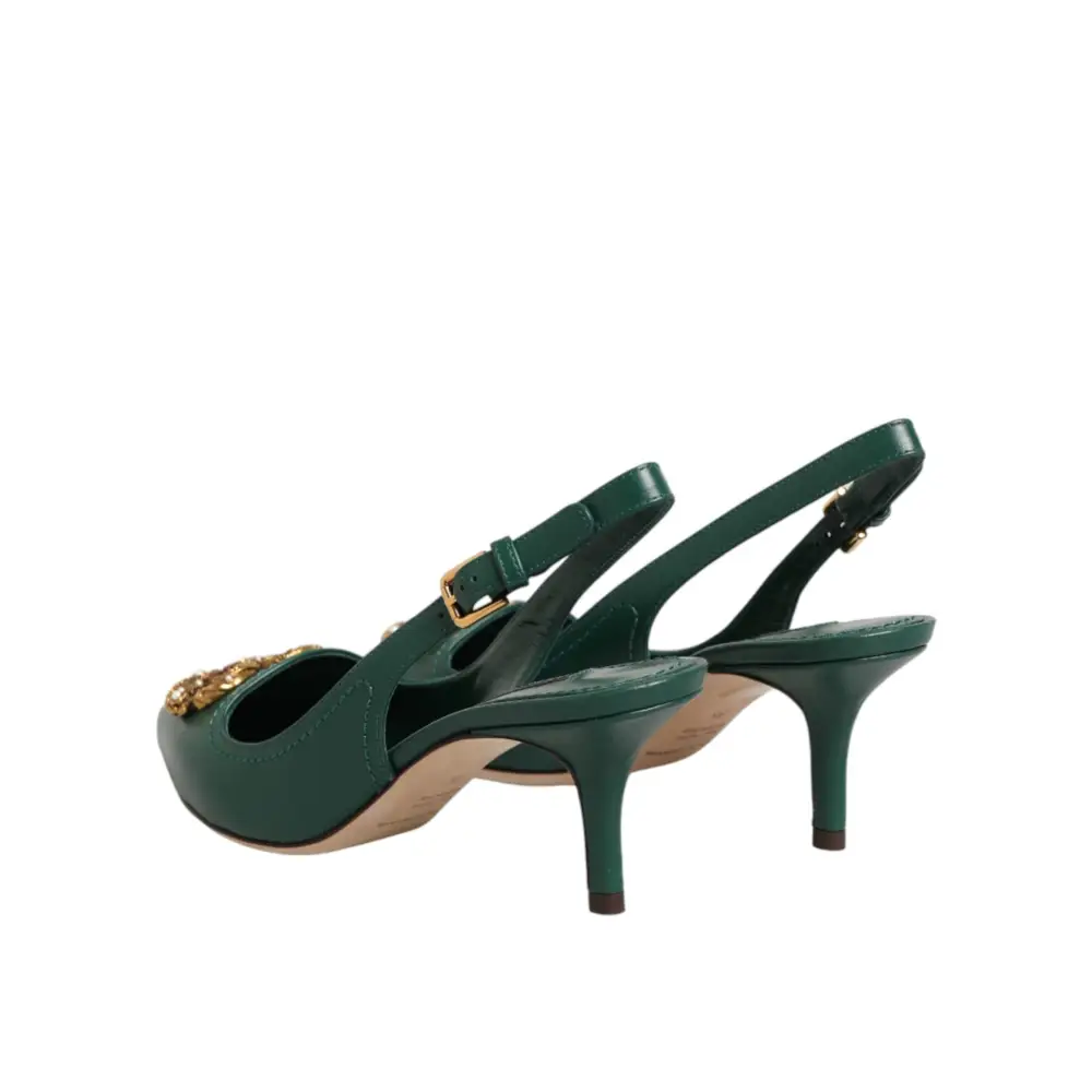 Dolce & Gabbana Grüne Leder-AMORE-Slingback-Pumps - EU35/US4.5