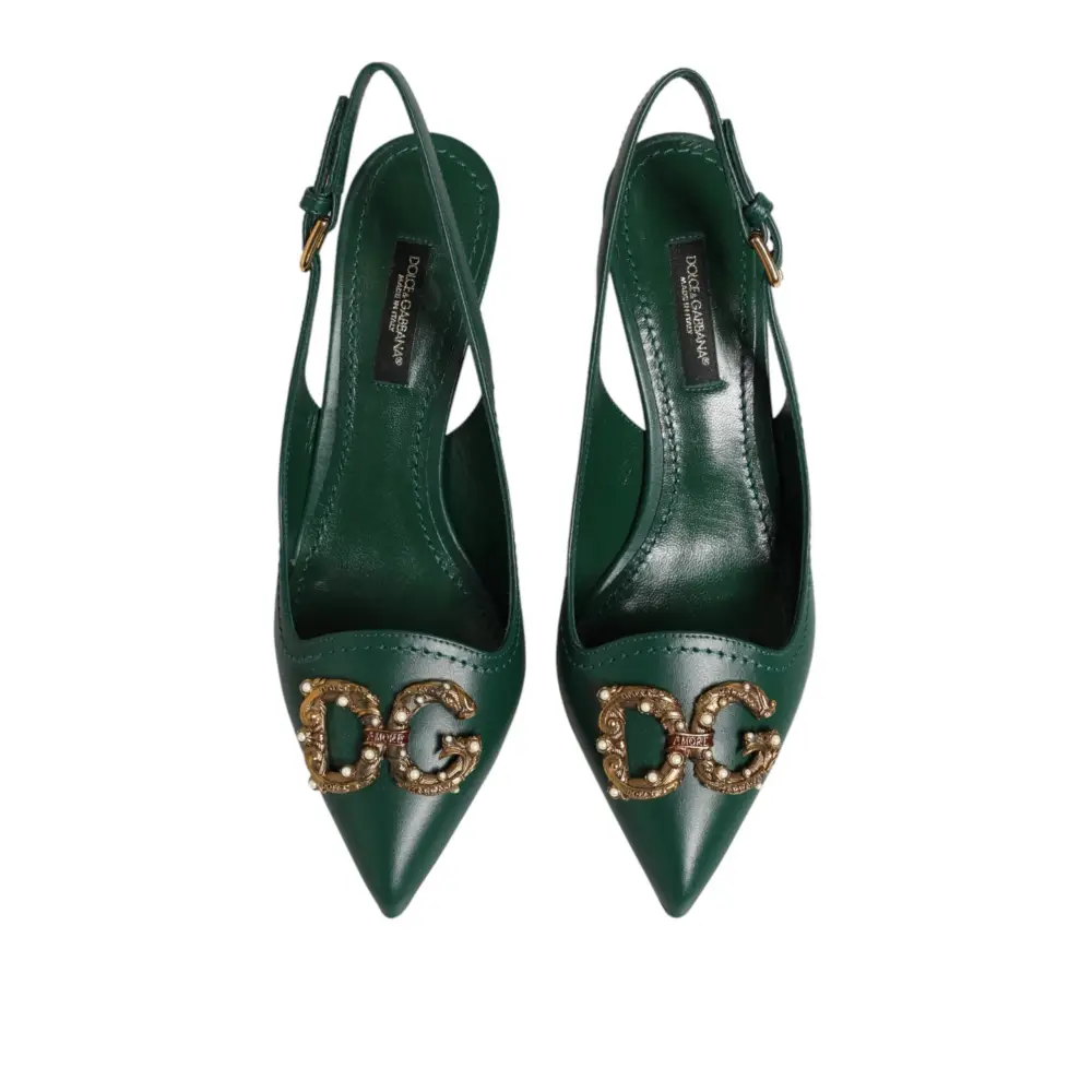 Dolce & Gabbana Grüne Leder-AMORE-Slingback-Pumps - EU35/US4.5