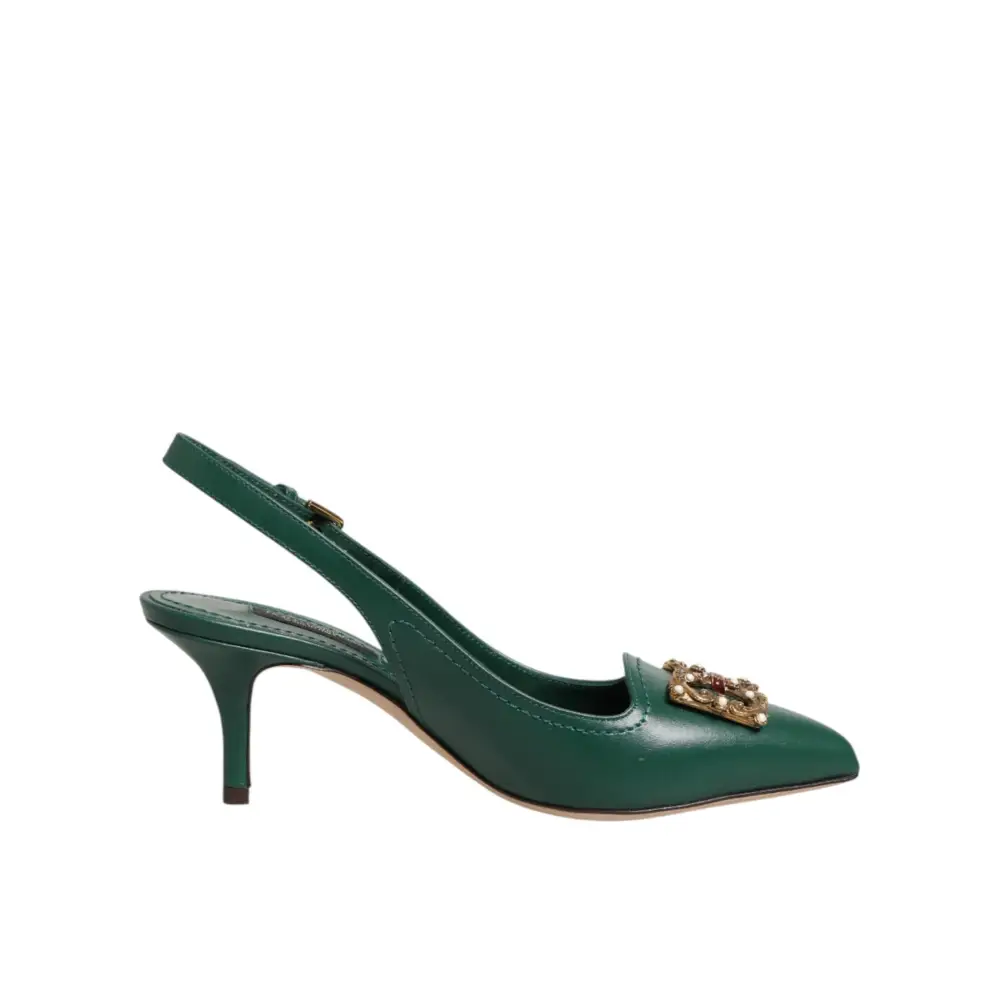 Dolce & Gabbana Grüne Leder-AMORE-Slingback-Pumps - EU35/US4.5