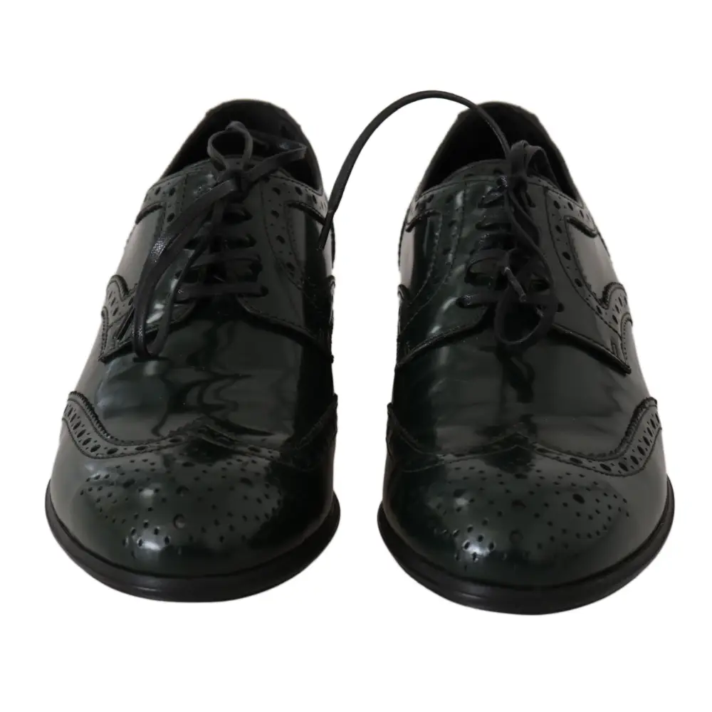 Dolce & Gabbana Grüne Leder Broque Oxford Wingtip Schuhe - EU35/US4.5