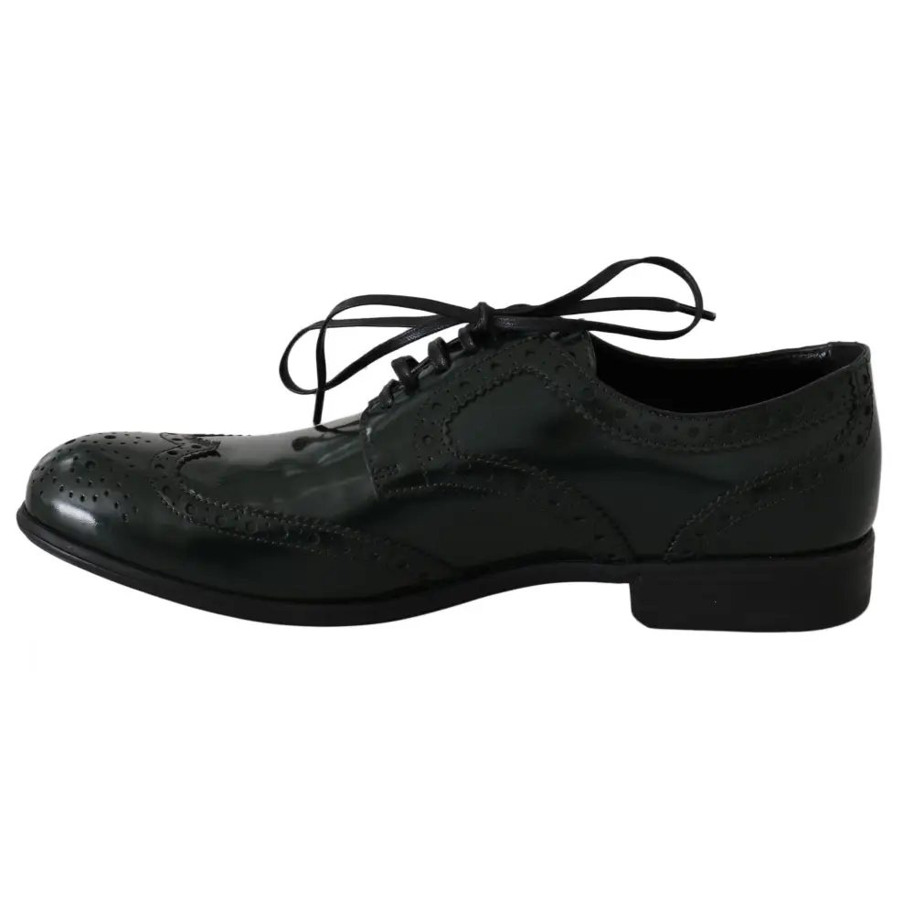 Dolce & Gabbana Grüne Leder Broque Oxford Wingtip Schuhe - EU35/US4.5