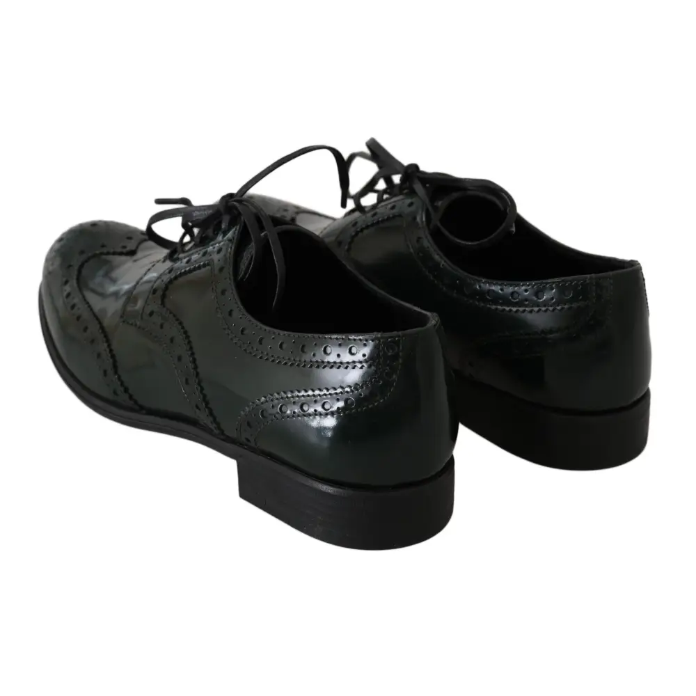 Dolce & Gabbana Grüne Leder Broque Oxford Wingtip Schuhe - EU35/US4.5
