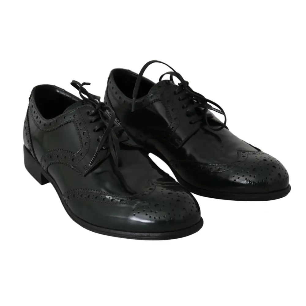 Dolce & Gabbana Grüne Leder Broque Oxford Wingtip Schuhe - EU35/US4.5