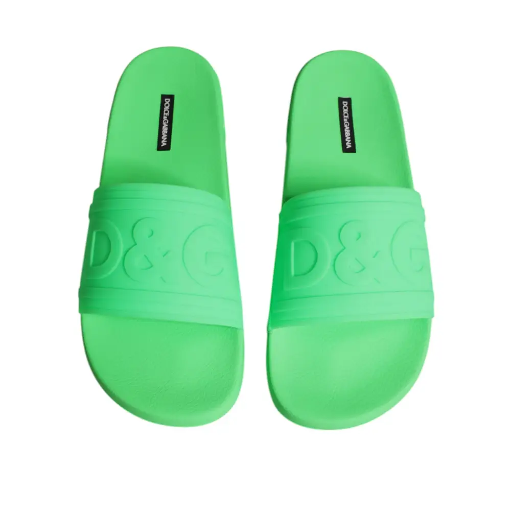 Dolce & Gabbana Grüne Leder Pantoletten Sandalen Beachwear Schuhe - EU44/US11