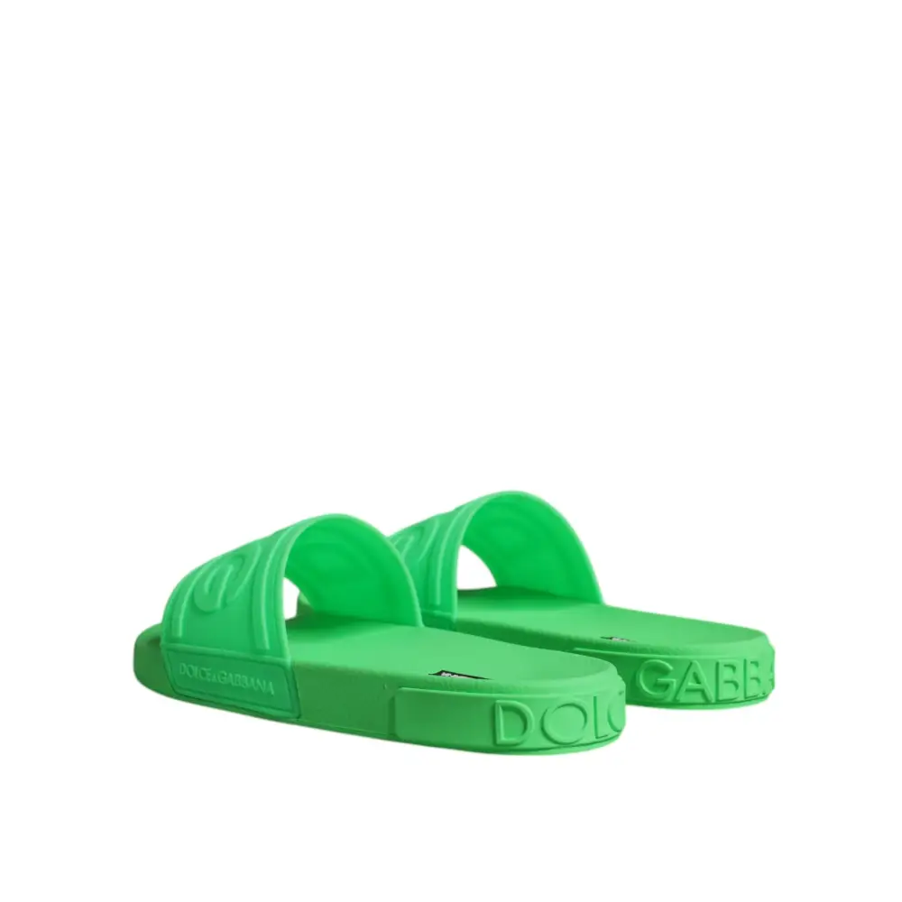 Dolce & Gabbana Grüne Leder Pantoletten Sandalen Beachwear Schuhe - EU44/US11