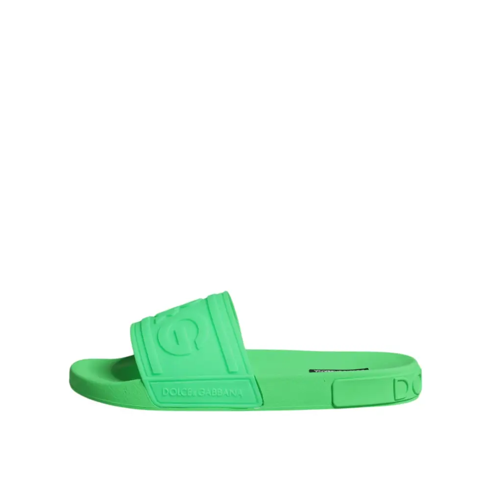 Dolce & Gabbana Grüne Leder Pantoletten Sandalen Beachwear Schuhe - EU44/US11