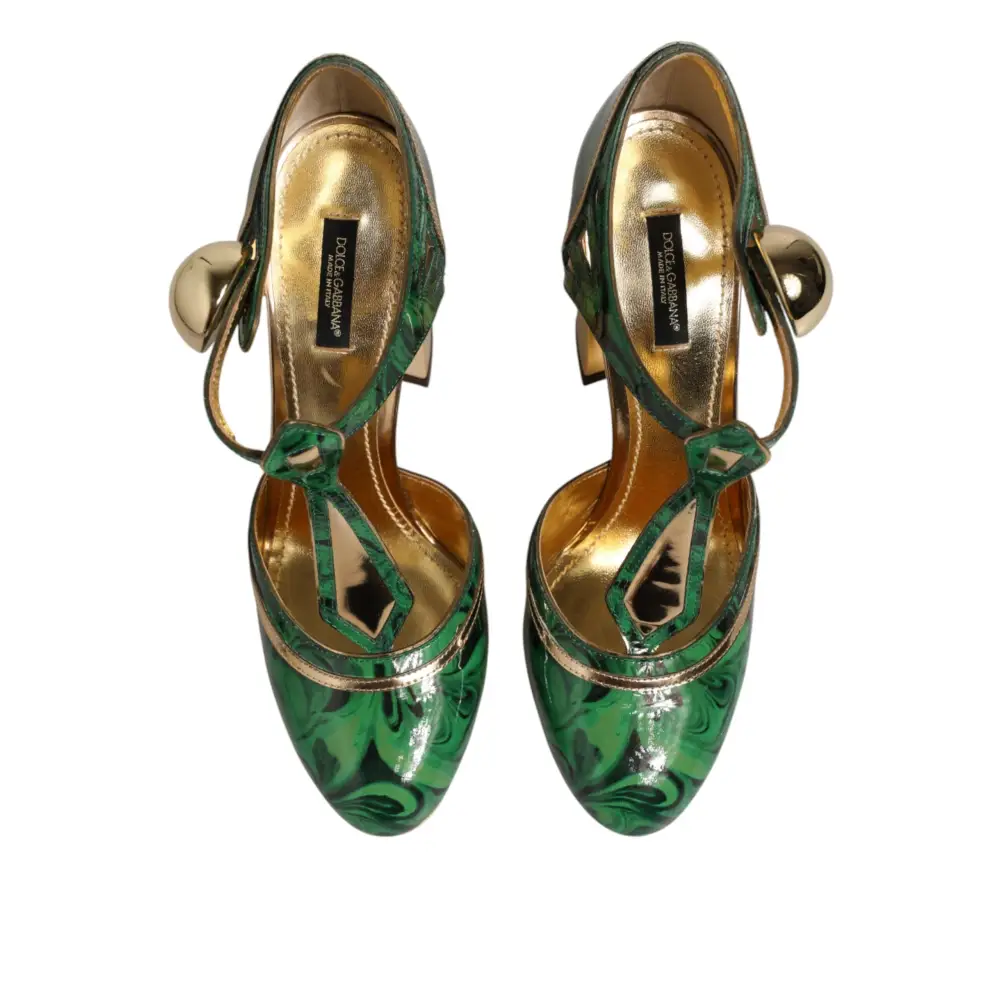 Dolce & Gabbana Grüne Leder-T-Riemen-Sandalen mit Absatz - EU40/US9.5