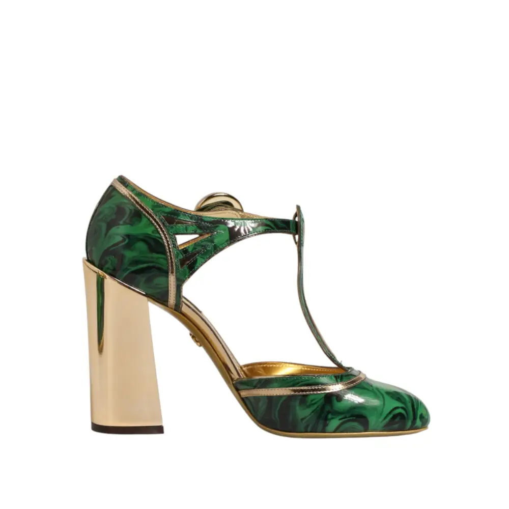 Dolce & Gabbana Grüne Leder-T-Riemen-Sandalen mit Absatz - EU40/US9.5