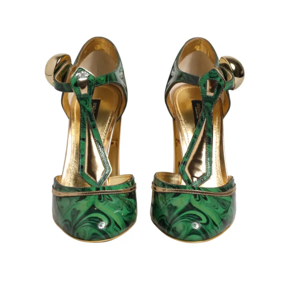 Dolce & Gabbana Grüne Leder-T-Riemen-Sandalen mit Absatz - EU40/US9.5