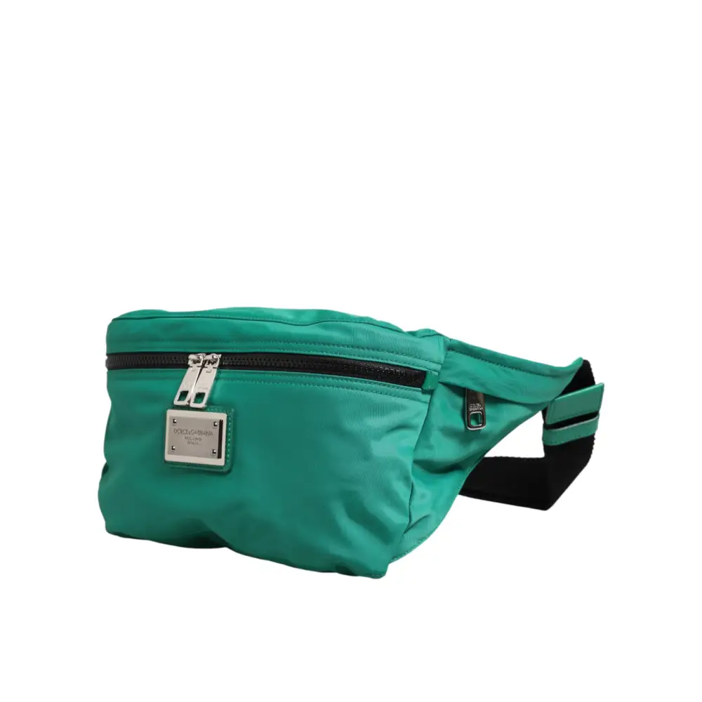 Dolce & Gabbana Grüne Logo-Plakette aus Nylon für die Taille Herren-Borse-Tasche