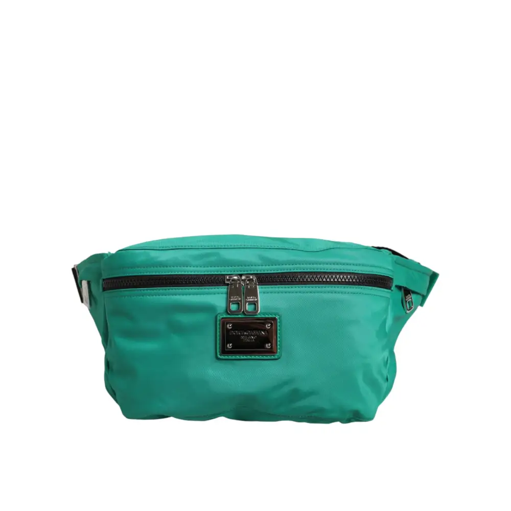Dolce & Gabbana Grüne Logo-Plakette aus Nylon für die Taille Herren-Borse-Tasche