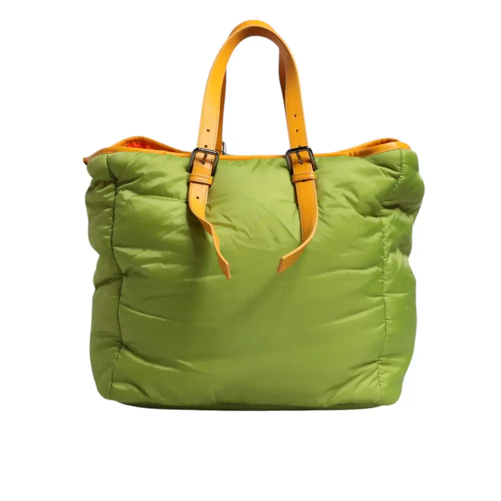 Dolce & Gabbana Grüne Nylon gepolsterte Logo Plaque Tote Umhängetasche