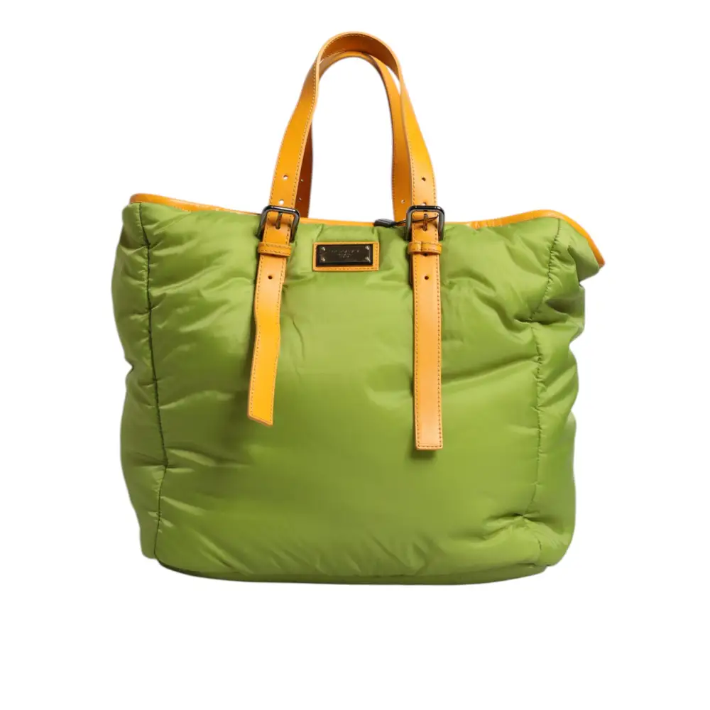 Dolce & Gabbana Grüne Nylon gepolsterte Logo Plaque Tote Umhängetasche