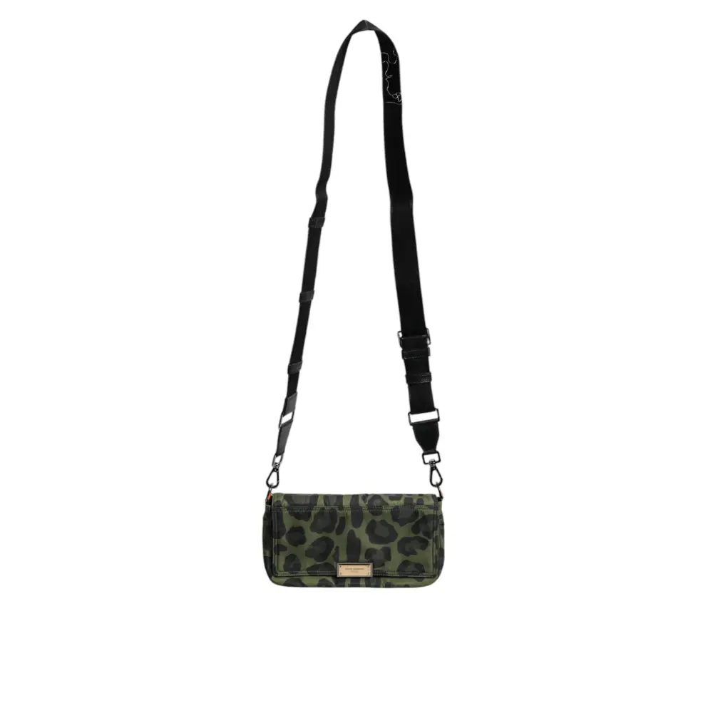Dolce & Gabbana Grüne Nylon Leopard Print Shell Messenger Crossbody Tasche