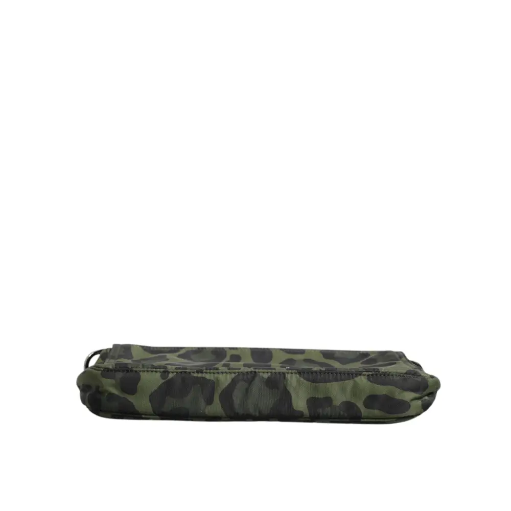 Dolce & Gabbana Grüne Nylon Leopard Print Shell Messenger Crossbody Tasche