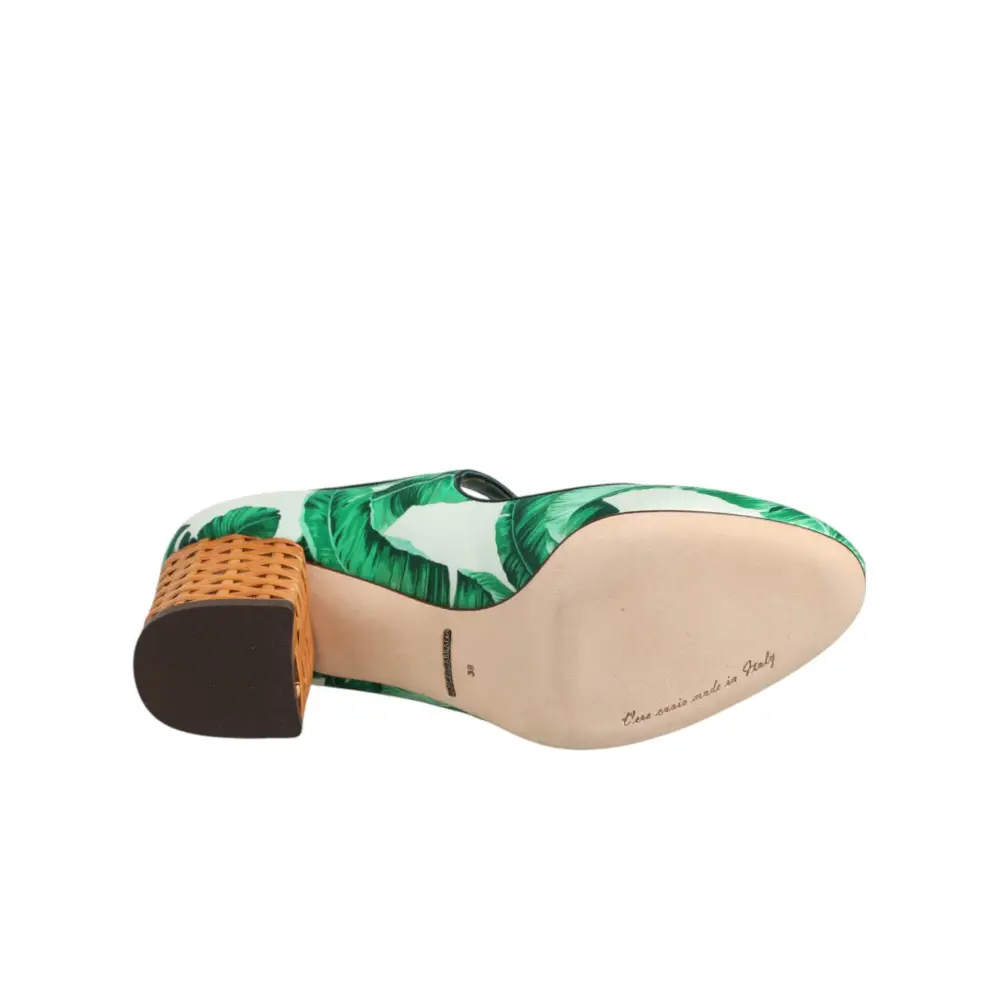 Dolce & Gabbana Grüne Seiden-Mary-Janes mit Blatt-Detail