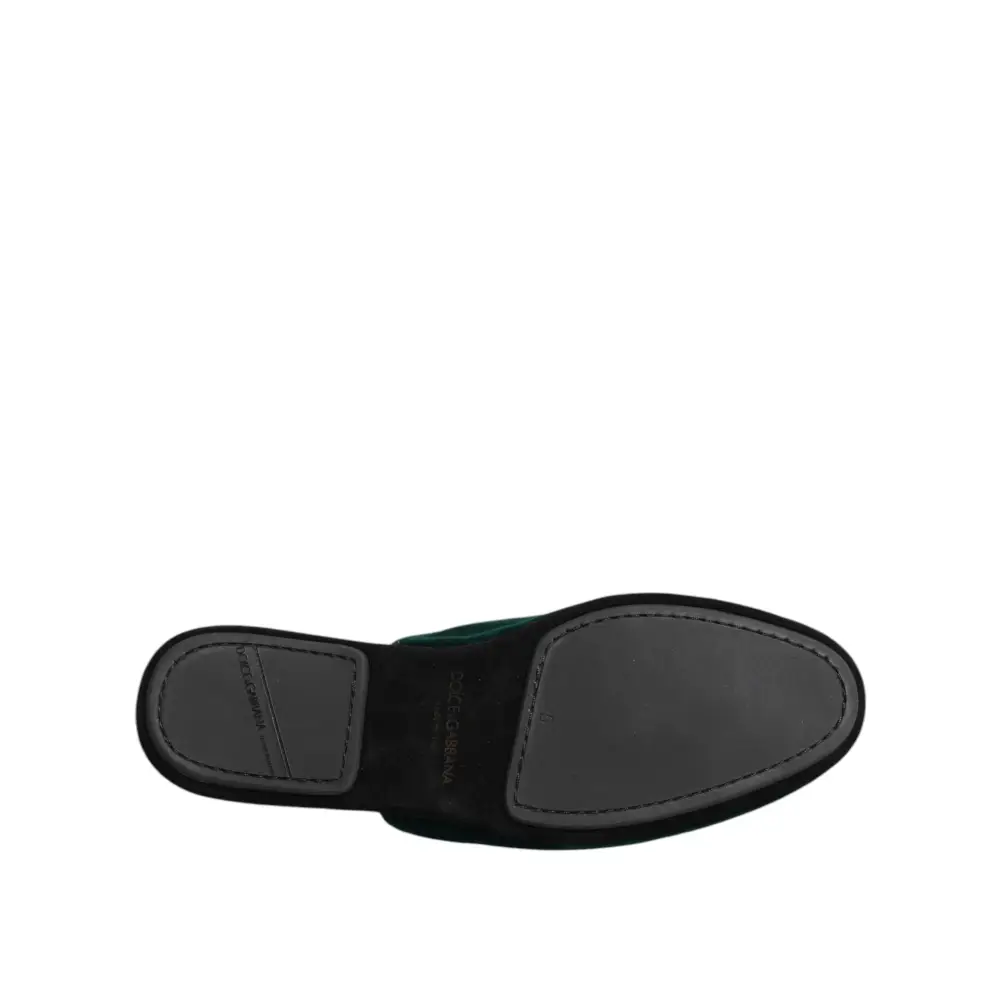 Dolce & Gabbana Grüner Samt Kreuz verschönert Pantoffeln Schuhe
