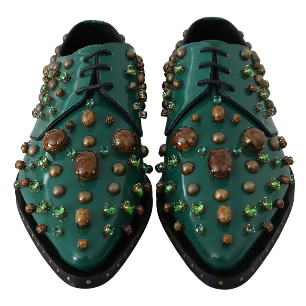 Dolce & Gabbana Grünes Leder Kristall Kleid Broque Schuhe - EU41/US10.5