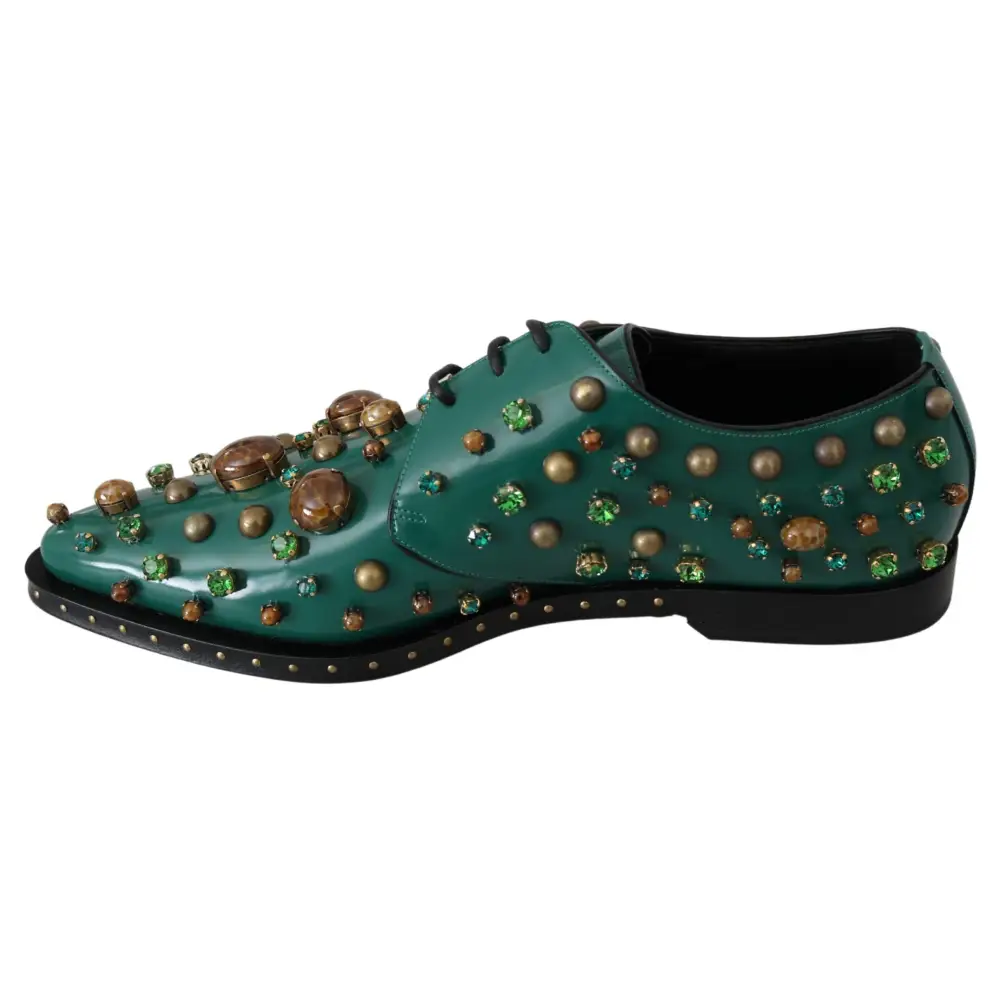 Dolce & Gabbana Grünes Leder Kristall Kleid Broque Schuhe - EU41/US10.5