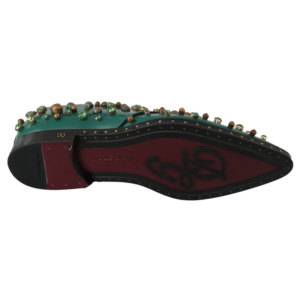 Dolce & Gabbana Grünes Leder Kristall Kleid Broque Schuhe - EU41/US10.5