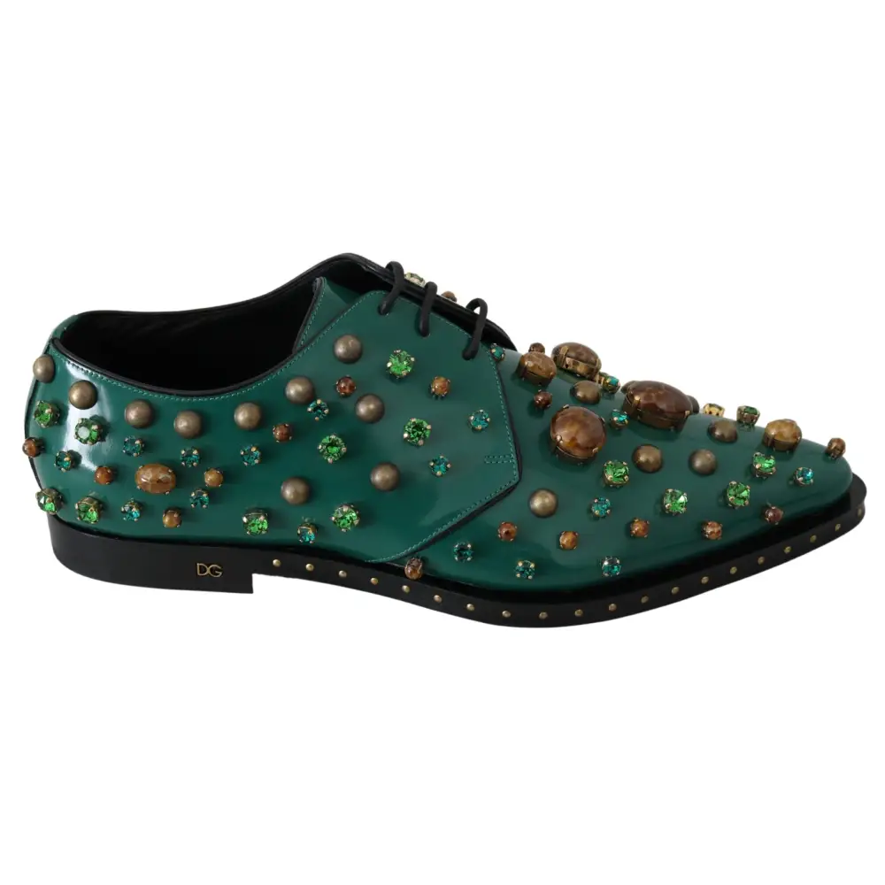 Dolce & Gabbana Grünes Leder Kristall Kleid Broque Schuhe - EU41/US10.5