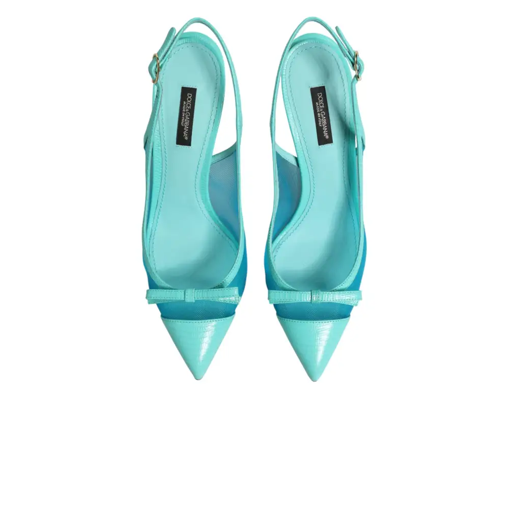 Dolce & Gabbana Hellblaue Leder-Mesh-Slingback-Pumps