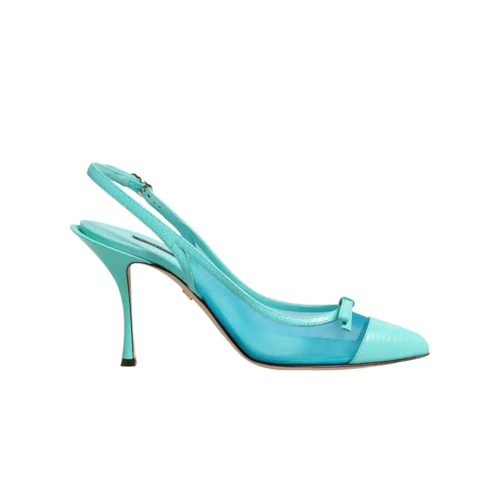 Dolce & Gabbana Hellblaue Leder-Mesh-Slingback-Pumps