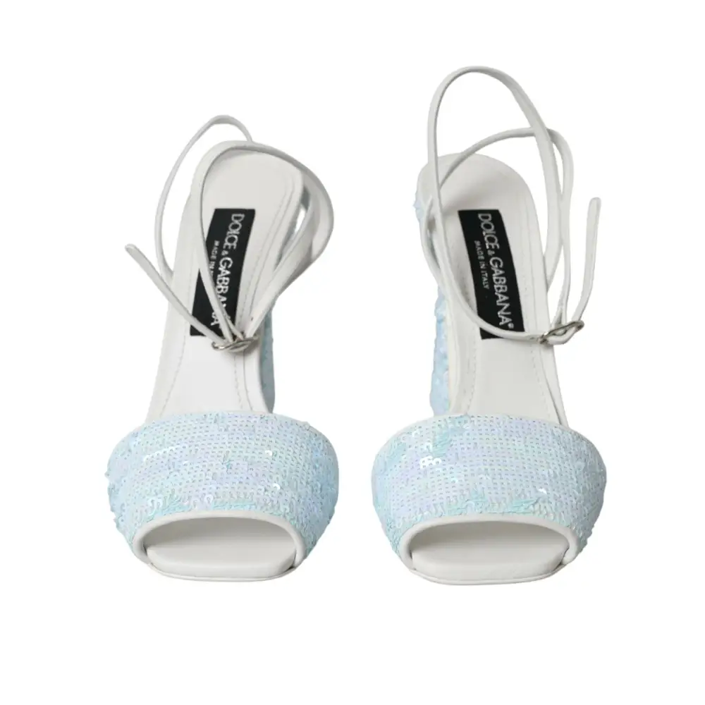 Dolce & Gabbana Hellblaue Pailletten Riemchensandalen Schuhe - EU39/US8.5