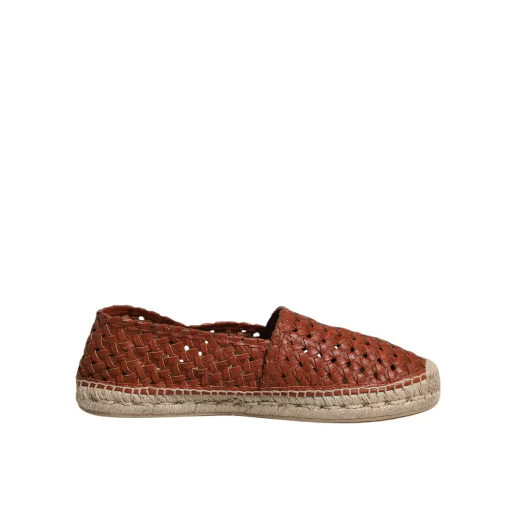 Dolce & Gabbana Kastanienbraune gewebte Leder Herren Espadrille Schuhe - EU41/US8